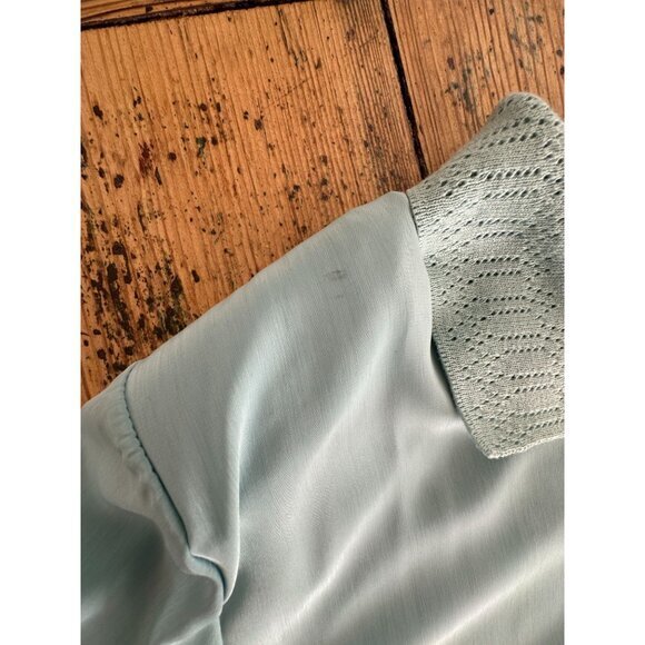 Pyke LTD Womens Teal Blouse 14 short sleeve polyester button up collared vintage - Picture 8 of 8